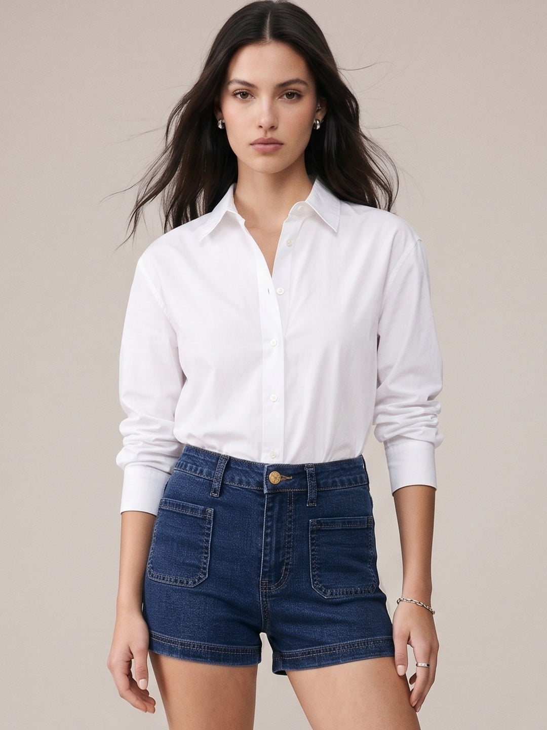 Blue Patch Pocket Fitted Shorts