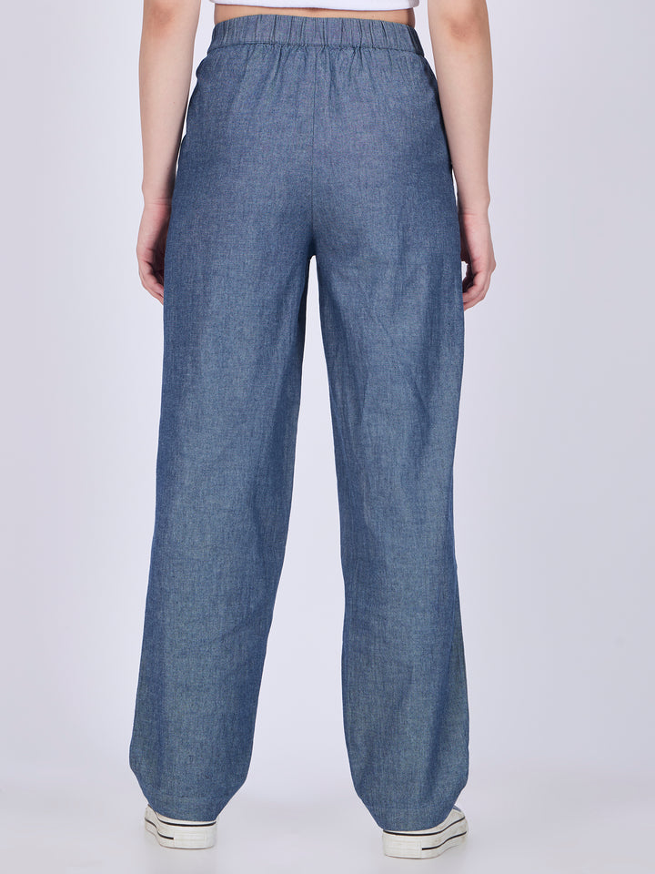 Blue Pleated High Waisted Trousers