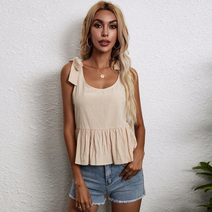 Khaki Shoulder Tie-Up Top