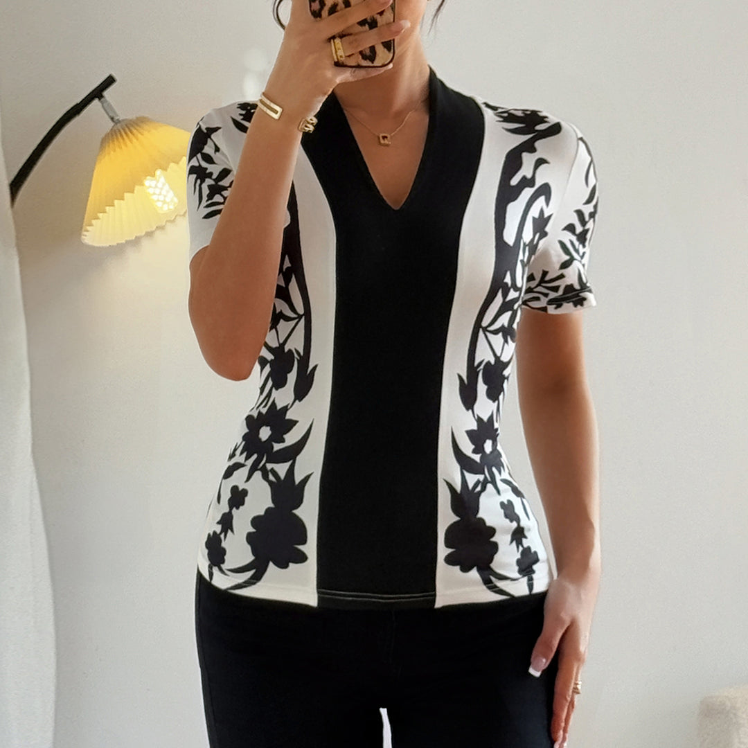 Black V-Neck Half Sleeved Tp