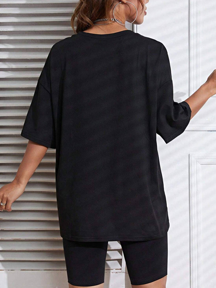 Black Smiley Chest Print Graphic Tshirt