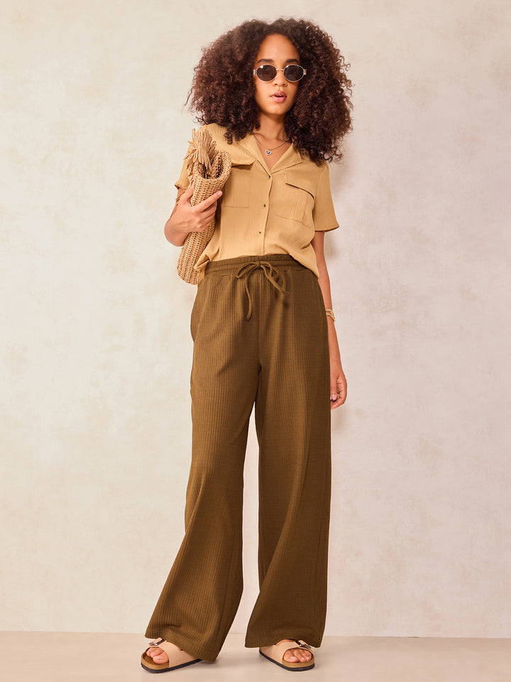 Olive High Waisted Wide Leg Trousers