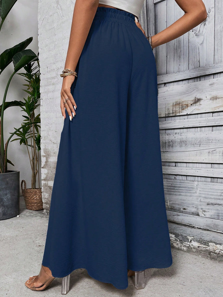 Blue Smocked Waist Pull Up Trouser