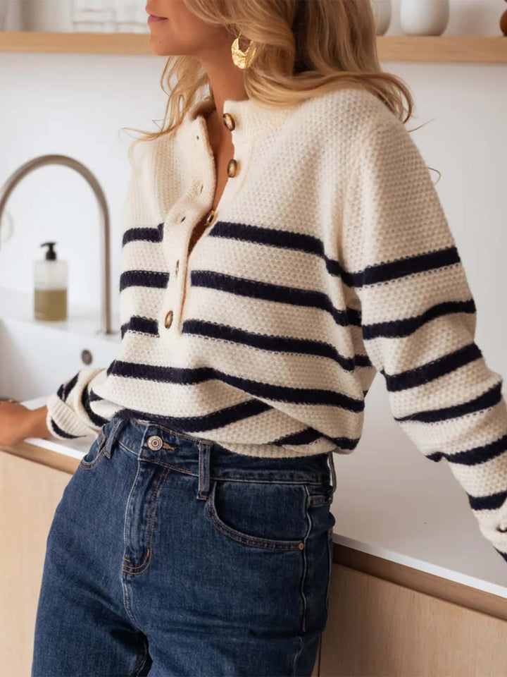 Cream Full Sleeves Striped Cardigan