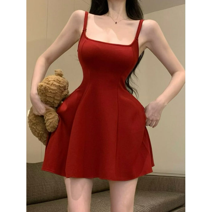 Maroon Fit And Flare Mini Dress