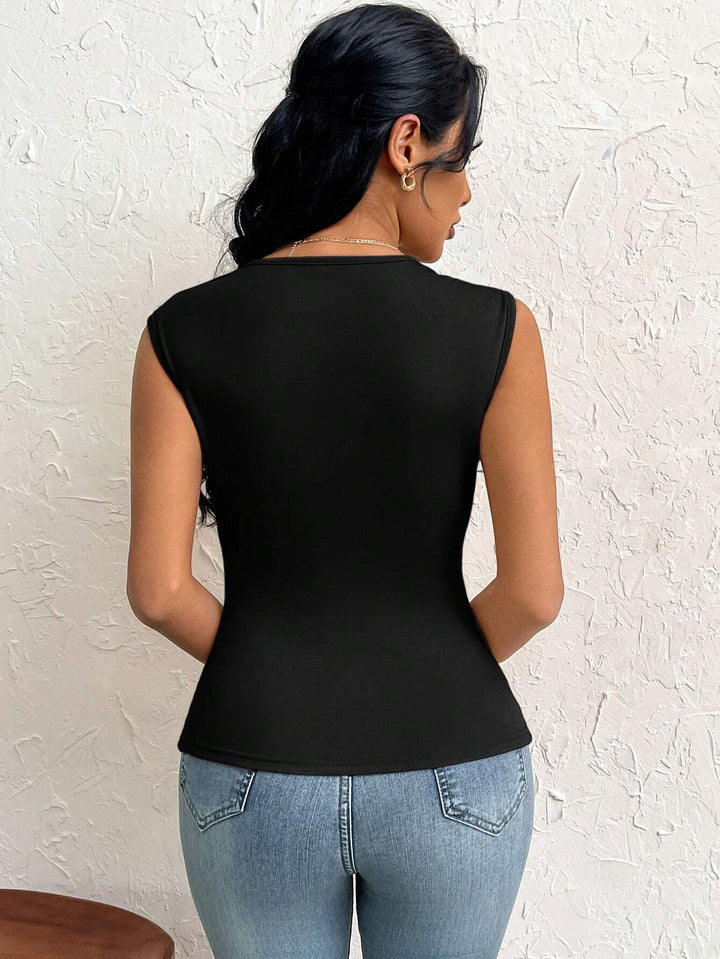 Black Short Sleeve Cut-Out Detail Asymmetrical Top