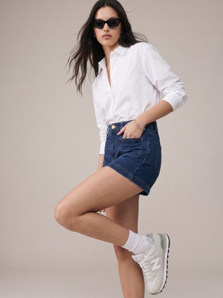 Blue Patch Pocket Fitted Shorts