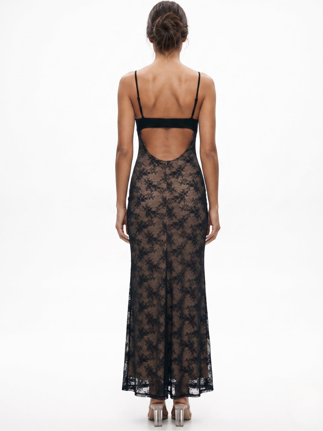 Black Spaghetti Strap Lace Dress With Lining