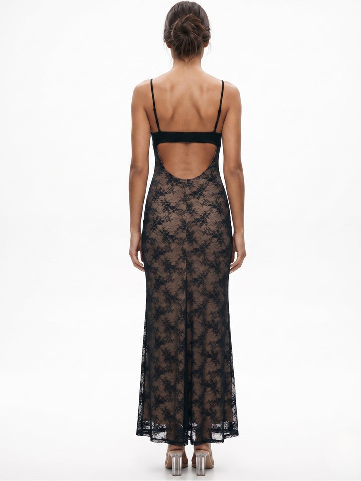 Black Spaghetti Strap Lace Dress With Lining