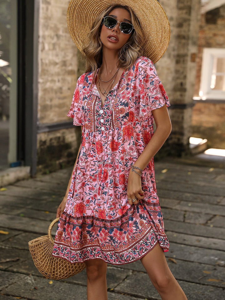 Red Half Sleeved Relaxed Fit Dress