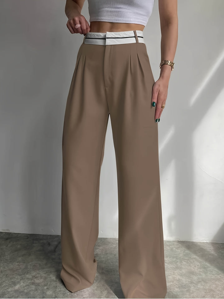 Brown Contrast Waist Wide Leg Pant