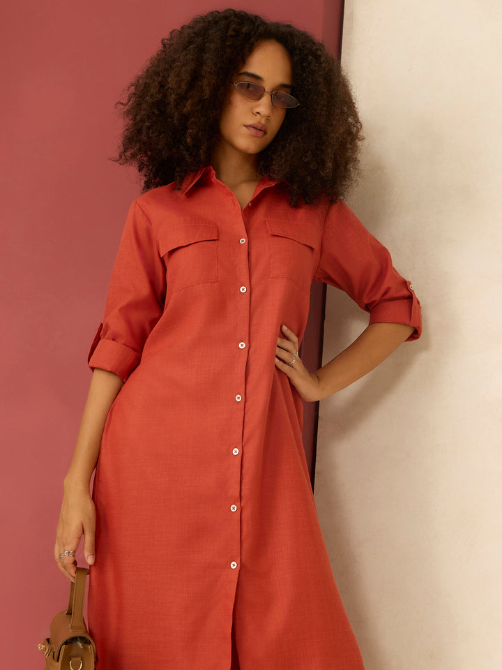 Orange Long Shirt Dress