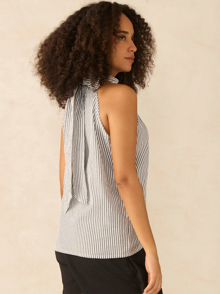 White Stripe Halter Neck Top