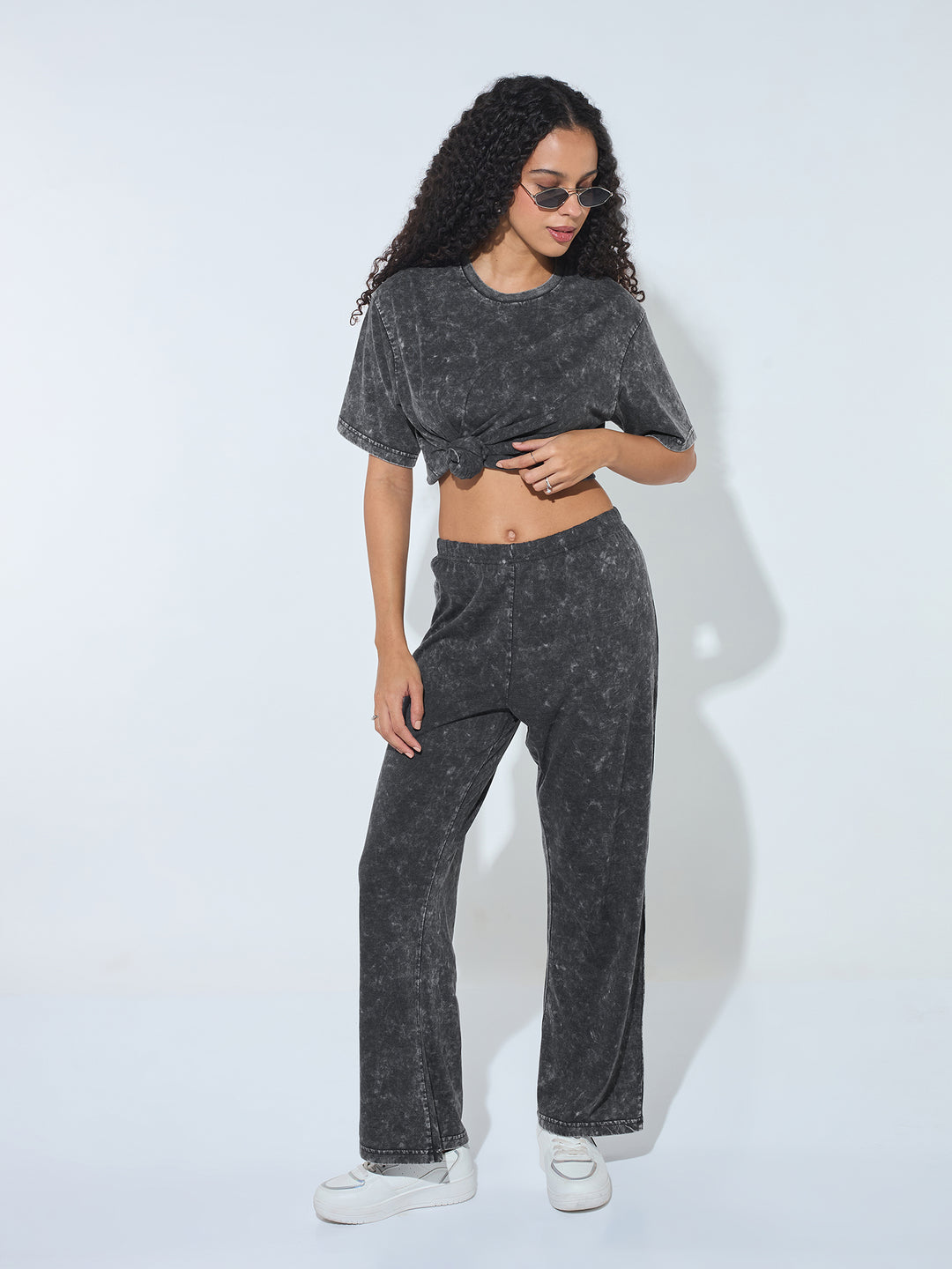 Grey Acid Wash T-Shirt And Straight Pant