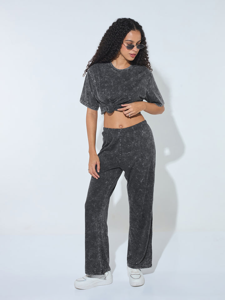 Grey Acid Wash T-Shirt And Straight Pant