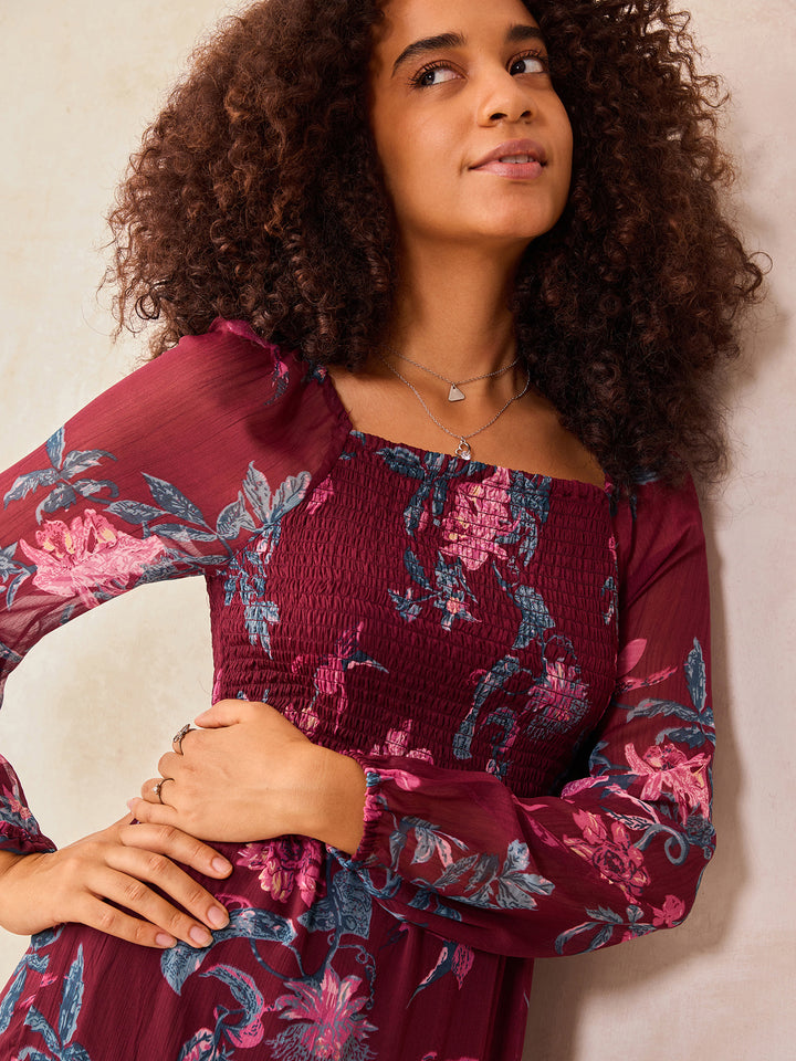 Maroon Full Sleeve Fit & Flare Dress