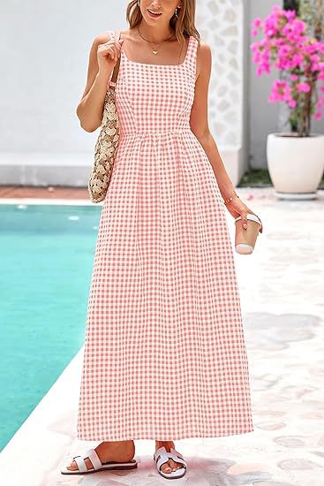 Orange Striped Square Neck Cinched Waist Dress