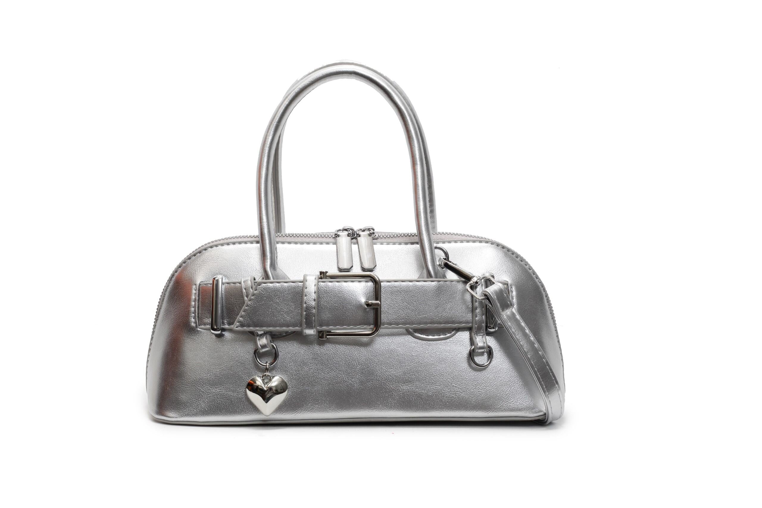 Silver Buckle Belted Hand Bag