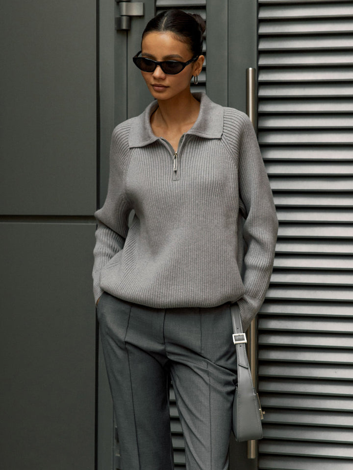 Grey Collared Zip Up Sweater