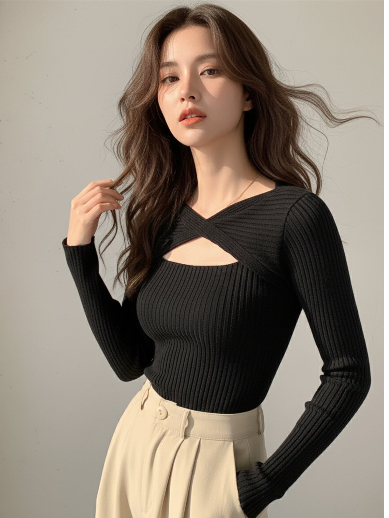Black Flat Wrap Cut Out Top