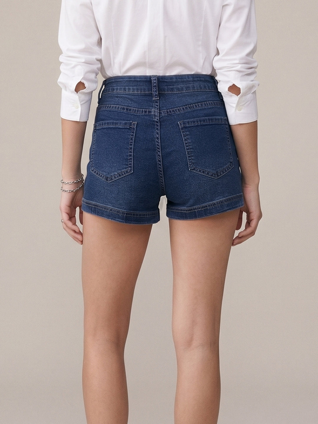 Blue Patch Pocket Fitted Shorts