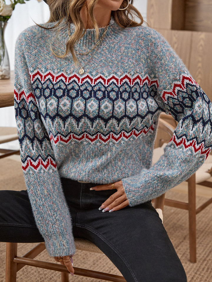Blue Full Sleeves Printed Sweaters