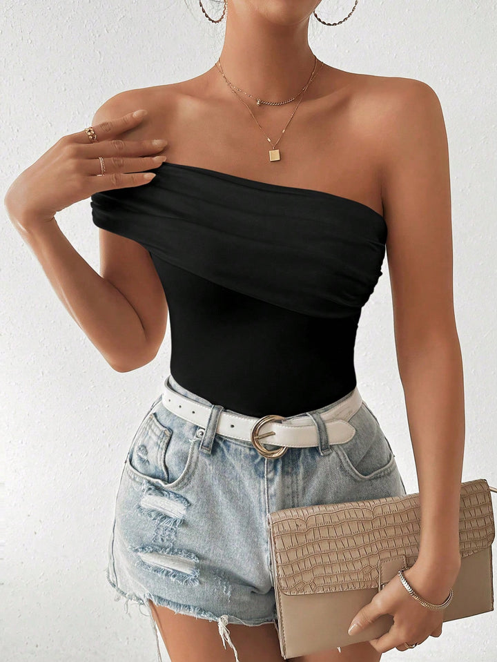 Black One Shoulder Fitted Top