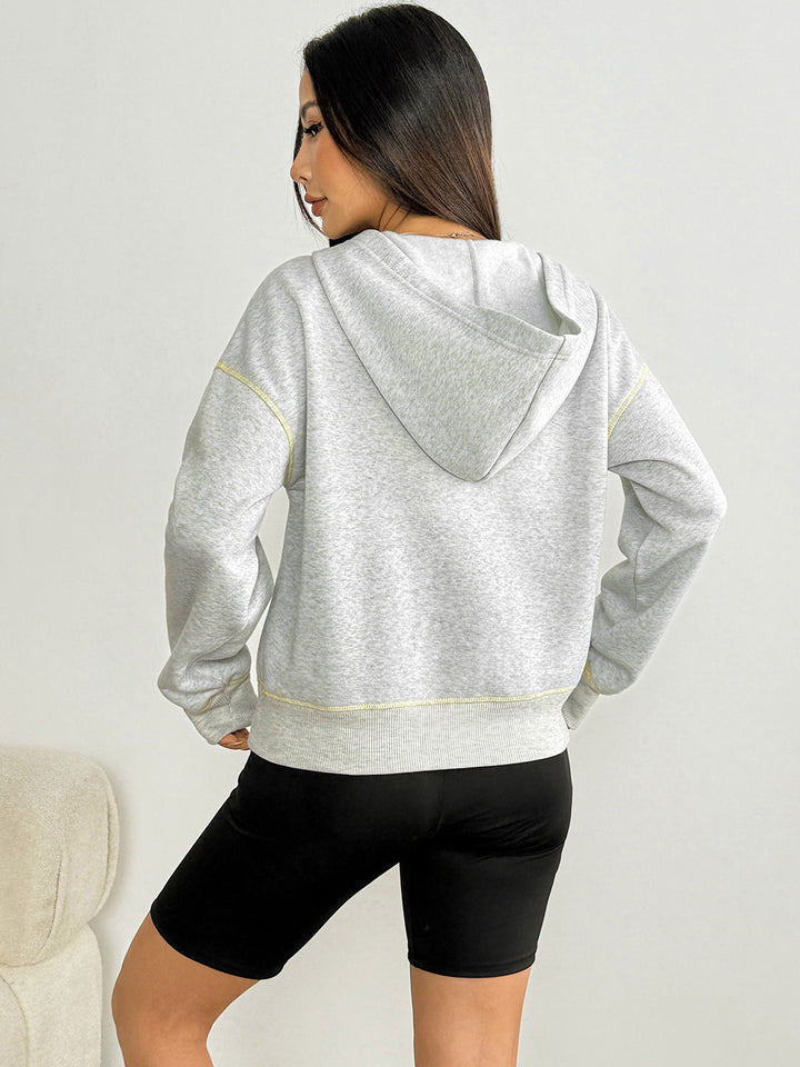 Grey Full sleeve front zip hooded jacket