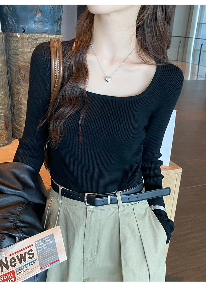Navy Blue Full Sleeve Scoop Neck Top