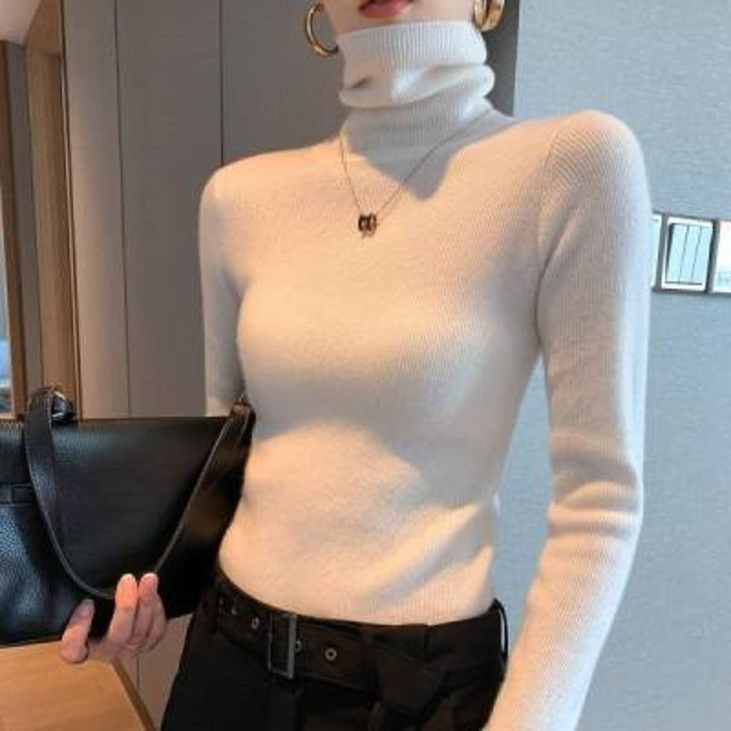 White Turtle Neck Flat Knit Top