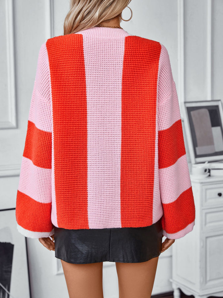 Orange Full Sleeves Colour Blocked Sweater