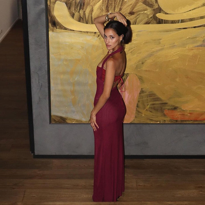 Red Halterneck Sleeveless Dress