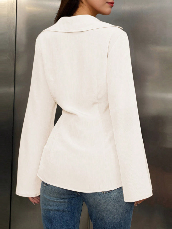 White V-Neck Long Sleeve Shirt
