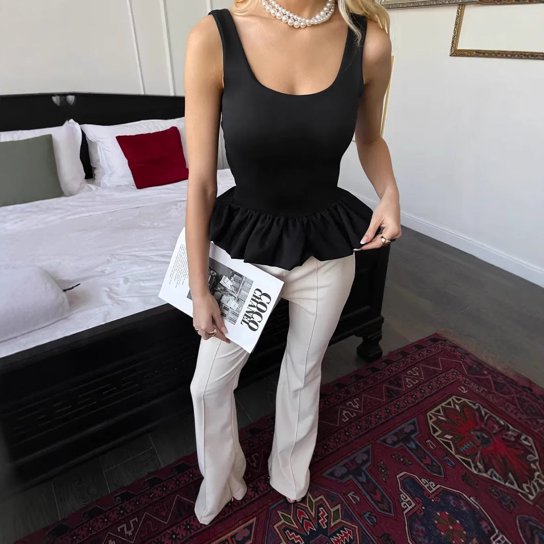 Black Scoop Neck Bubble Hem Top