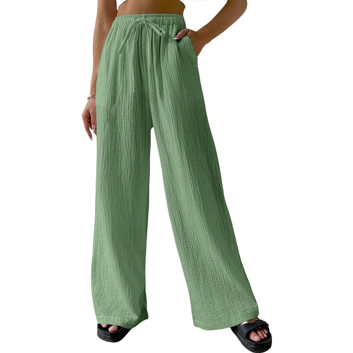Green Wide Leg Textured Trousers