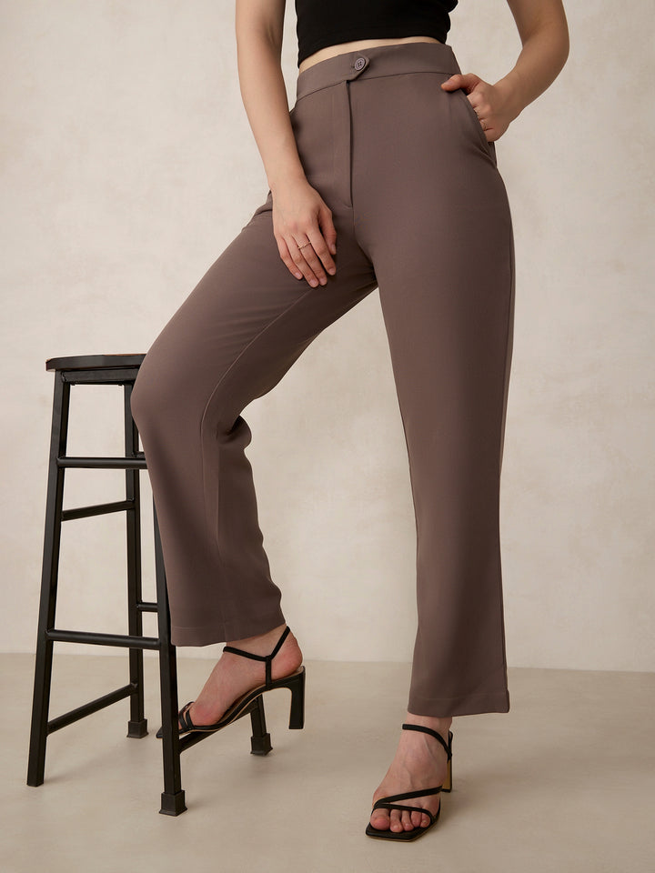 Grey Extended Waist Band Straight Fit Trouser