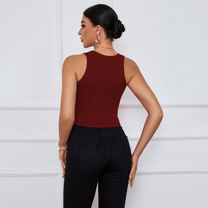 Wine Sleeveless U-Cut Out Neck Top