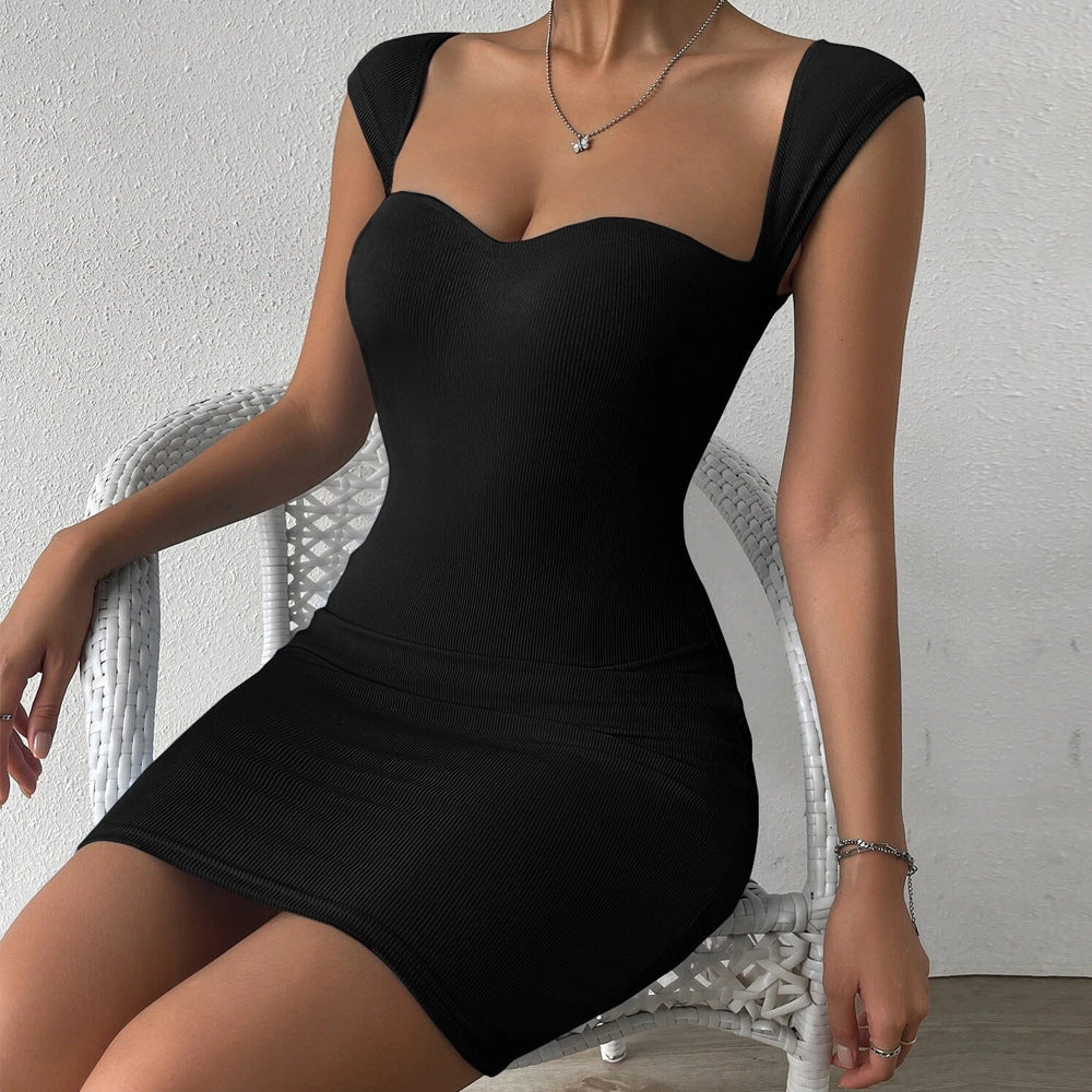 Black Wide Strap Sweetheart Neck Dress