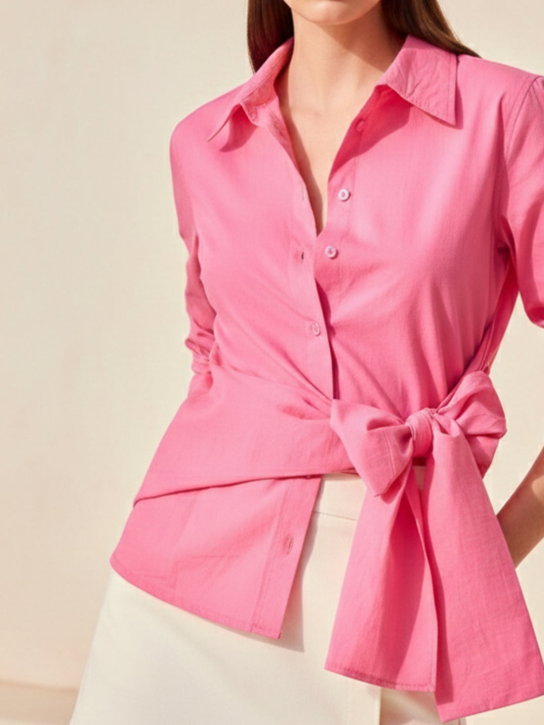 Pink Front Knoted Shirt