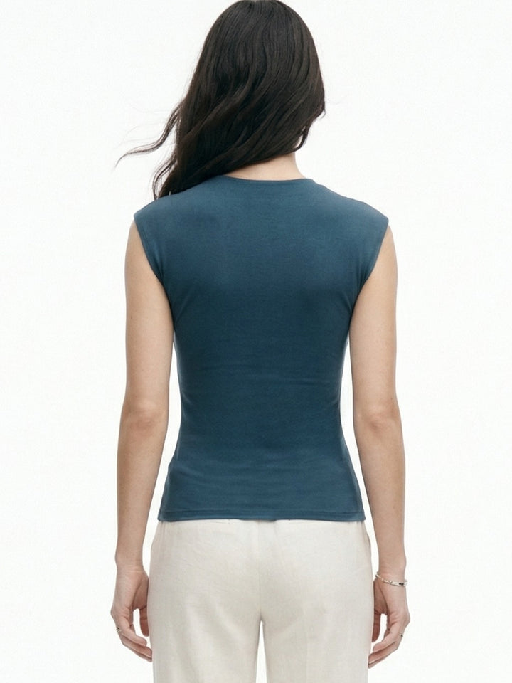 Teal Twisted Knot Detailed Fitted Top