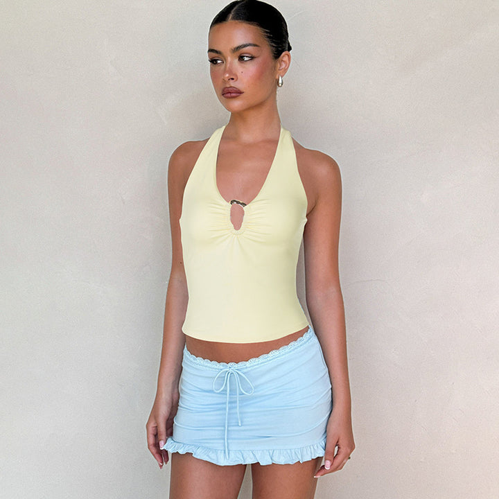 Yellow Halter Neck Solid Tank