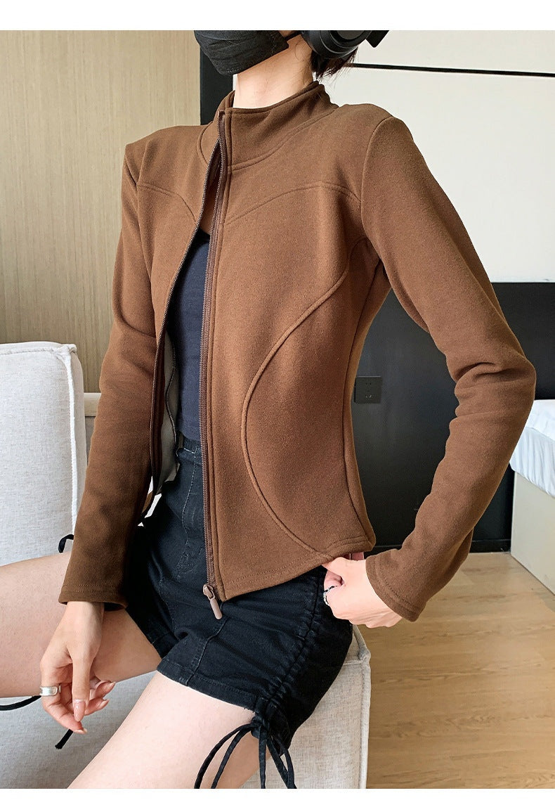 Brown Full Sleeve Front Zip Jacket