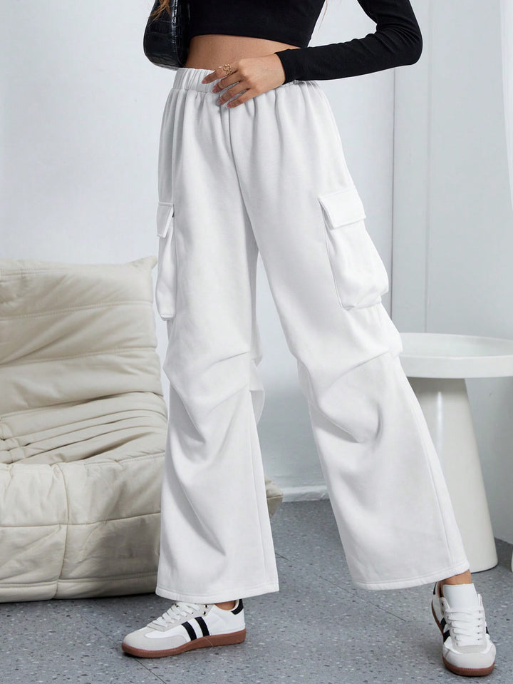 White Cargo Jogger With Pin Tuck Pleats