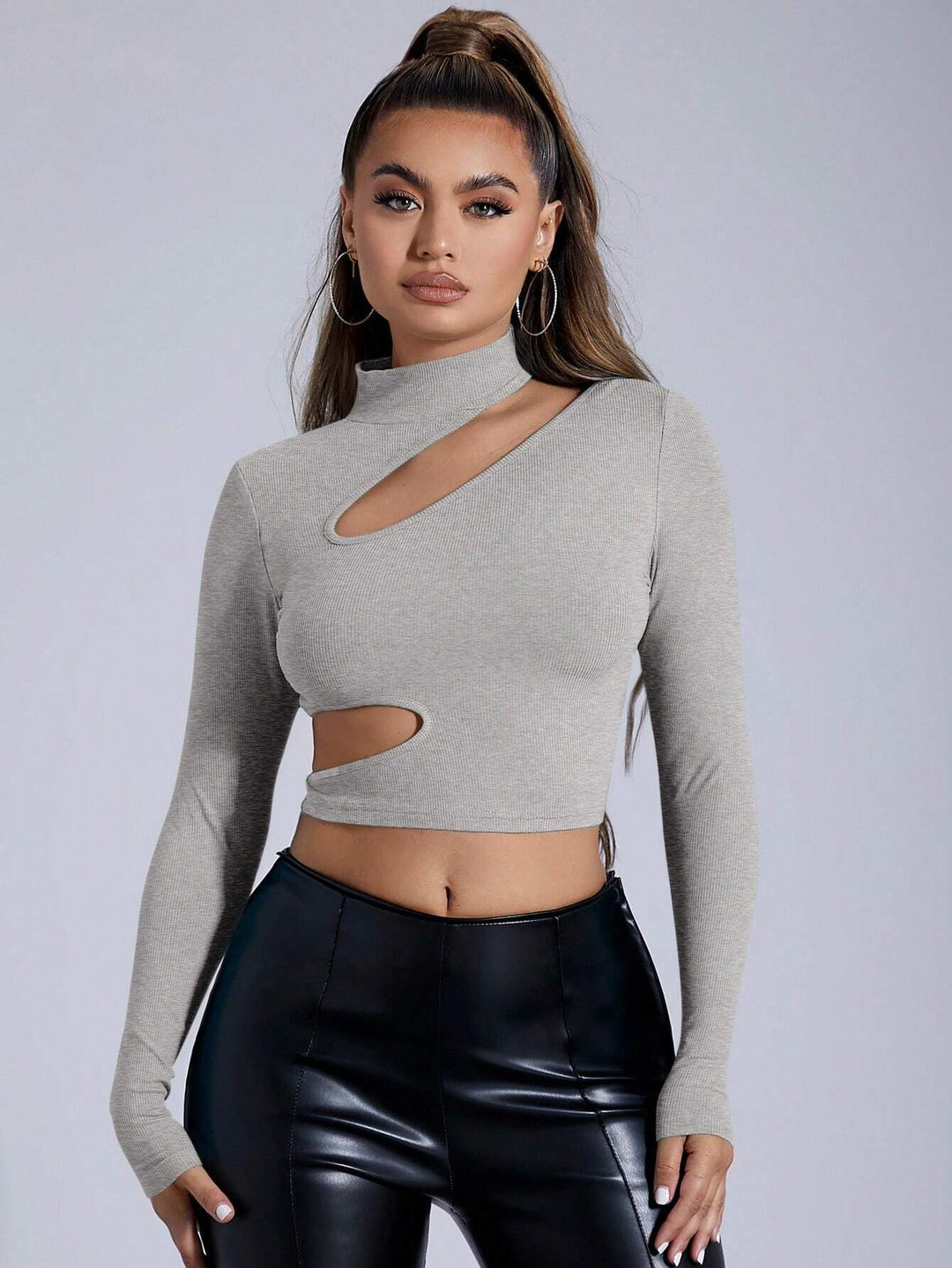 Grey Full Sleeved Cut-Out Top