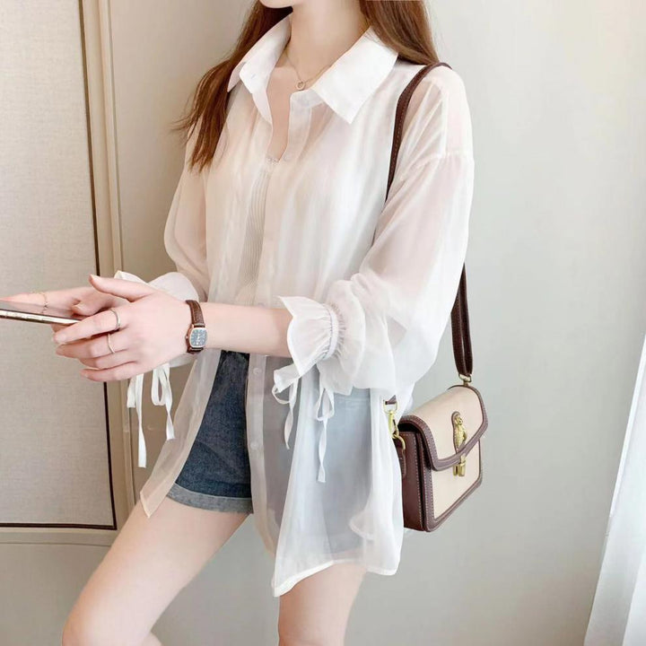 White Longline Sheer Shirt
