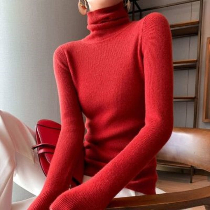 Red Turtle Neck Flat Knit Top
