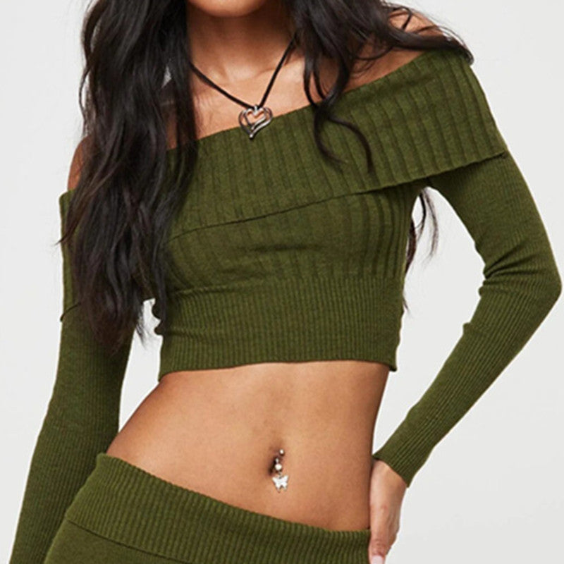 Olive Off Shoulder Crop Top