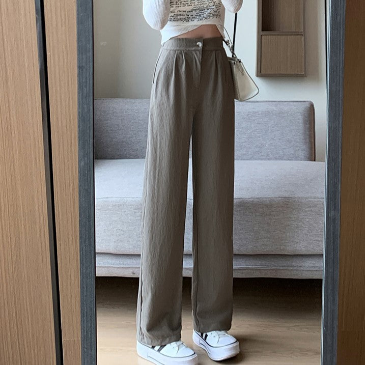 Grey Textured Button Down Pants
