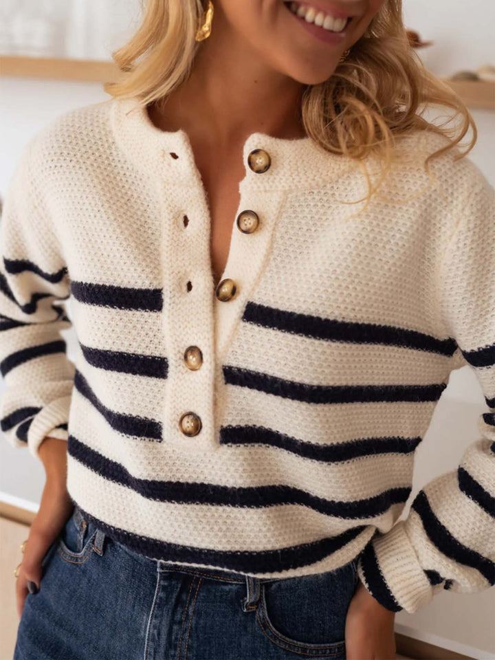 Cream Full Sleeves Striped Cardigan