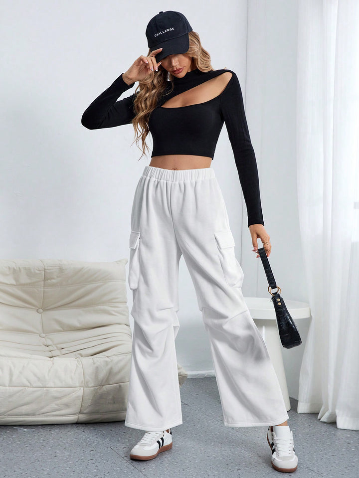 White Cargo Jogger With Pin Tuck Pleats